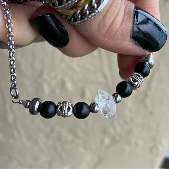 Genuine herkimer diamond & onyx choker necklace - Picture 11 of 16